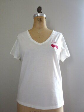 Cherry Girl Retro Style Print Short Sleeve Cotton V-Neck Tee